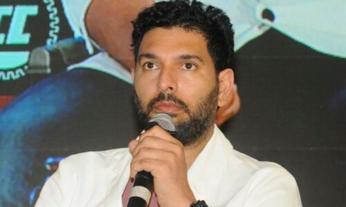 KOLKATA, INDIA - JULY 9: Former Indian cricketer Yuvraj Singh speaks during an event organised by Indian Chamber of Commerce (ICC) at ITC Royal Bengal Hotel on July 9, 2019 in Kolkata, India. (Photo by Samir Jana/Hindustan Times via Getty Images)